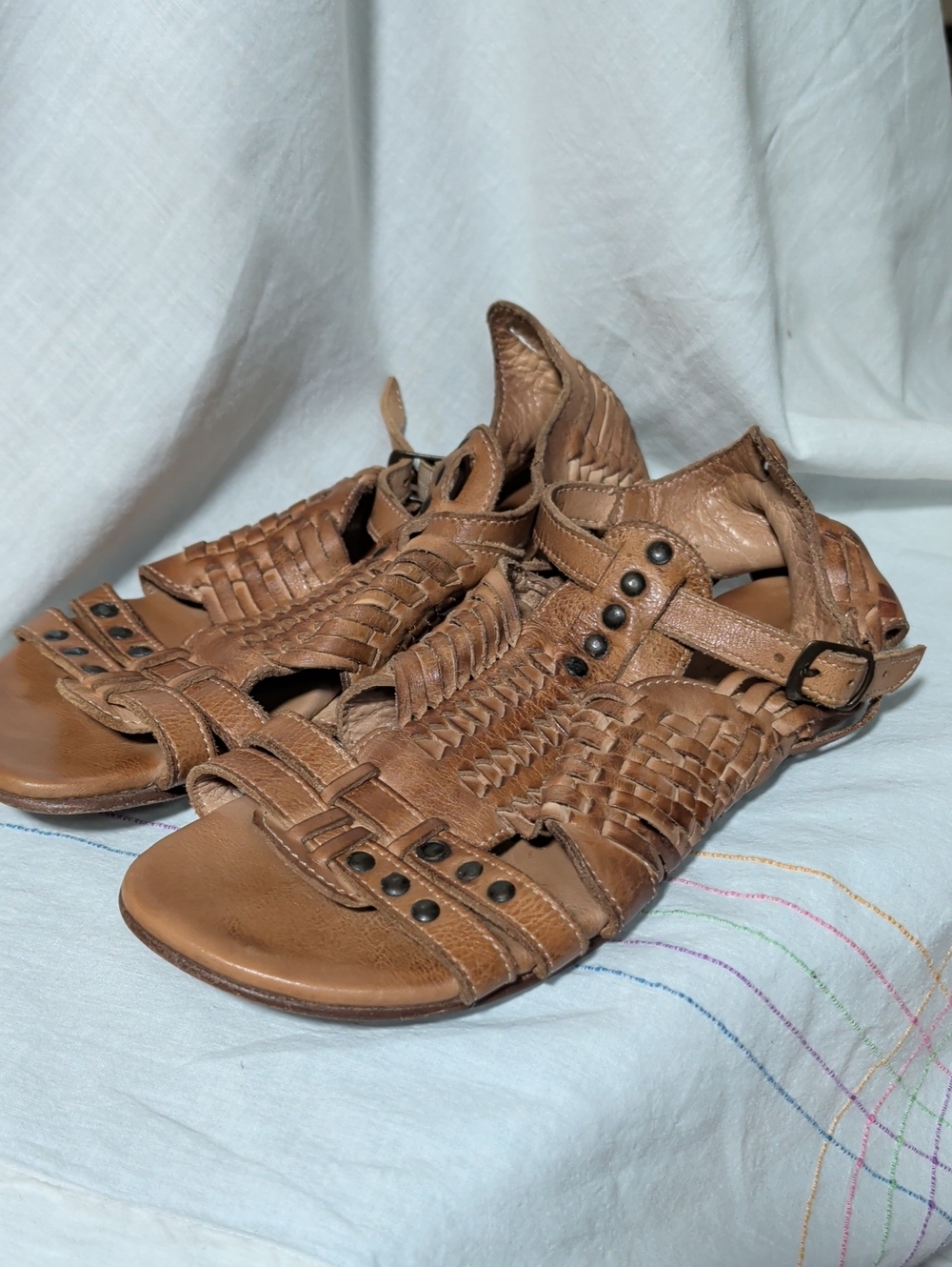 Woven Leather Cognac Tan Women's Sandals Bohemian Gladiator High Quality
